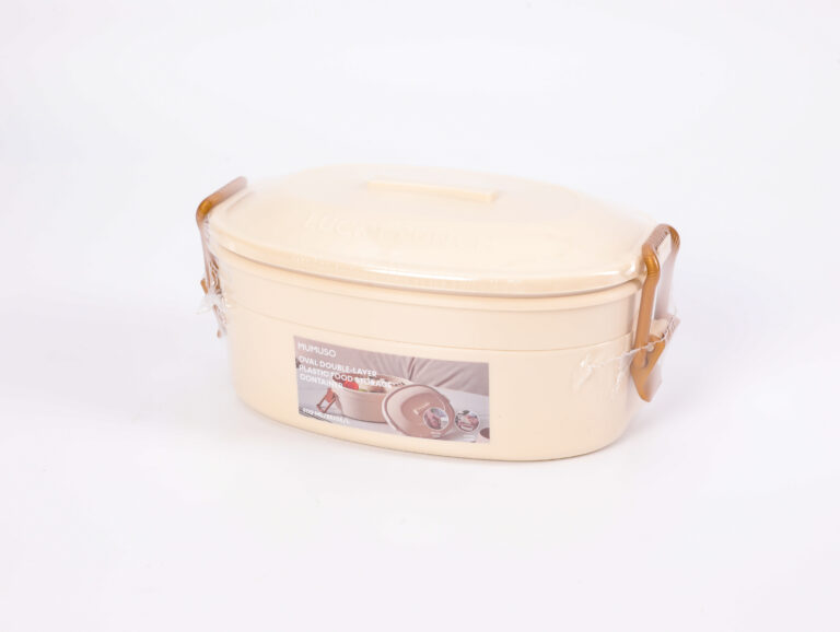 MUMUSO Oval Double-Layer Plastic Food Storage Container (900 ml/Beige) product image