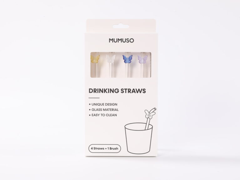 MUMUSO 4-Piece Glass Drinking Straws Set With Cleaning Brush (Crystal Butterfly) product image