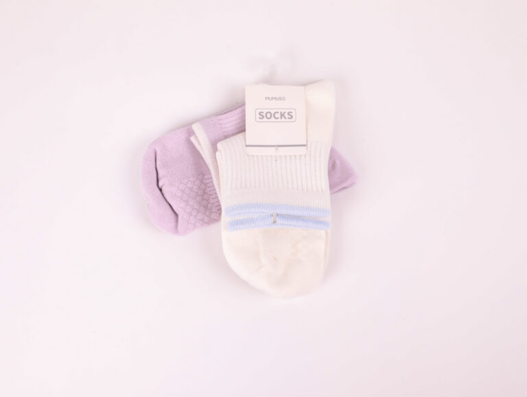 MUMUSO Women's Linen-Cotton Textured Ankle Socks (2 Pairs/Purple + White) product image