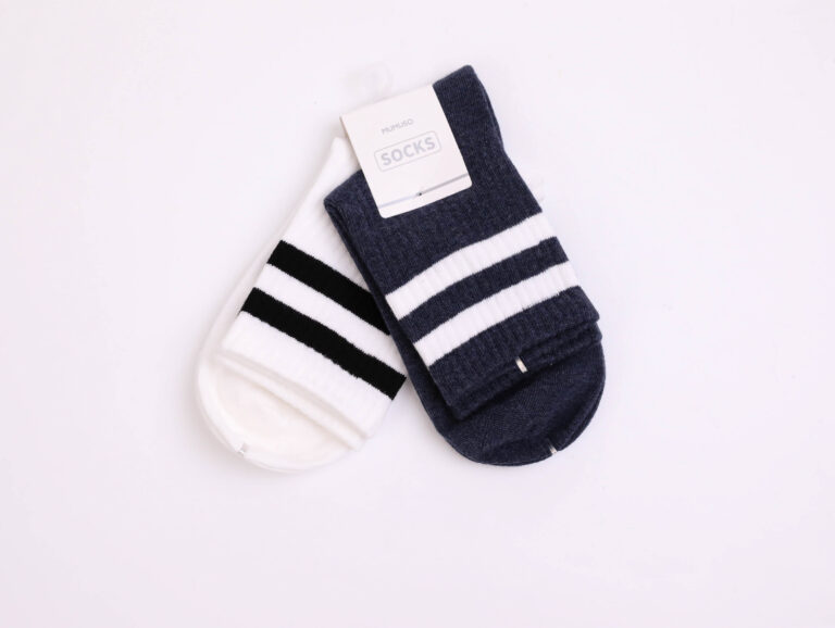 MUMUSO Men's Striped Mini Crew Socks (2 Pairs/Slate Blue + Beige) product image