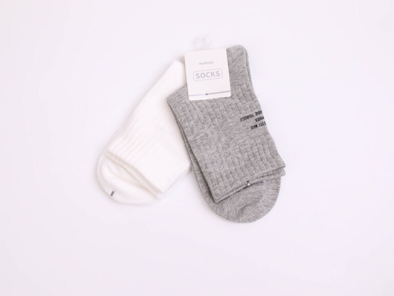 MUMUSO Men's Ribbed Mini Crew Socks With Letter Print (2 Pairs/Grey + White) product image