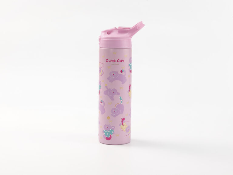 MUMUSO Cat Mimi Insulated Water Bottle With Flip-Top Lid For Kids (500 ml/Pink) product image