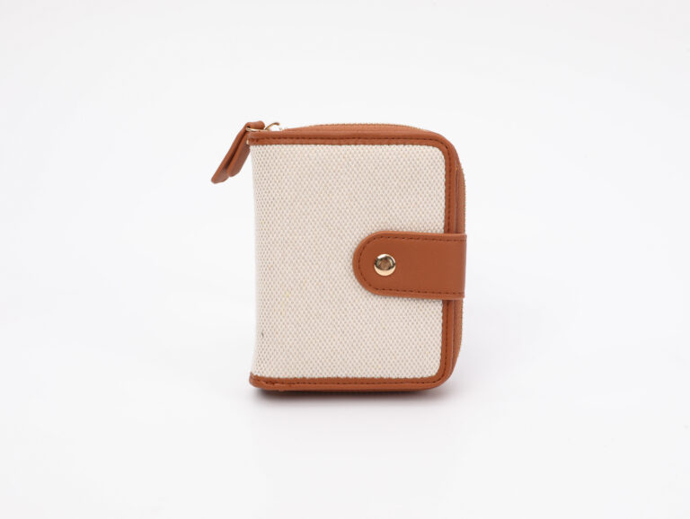 MUMUSO Color Blocking Multifunctional Canvas Bifold Card Bag-Khaki product image