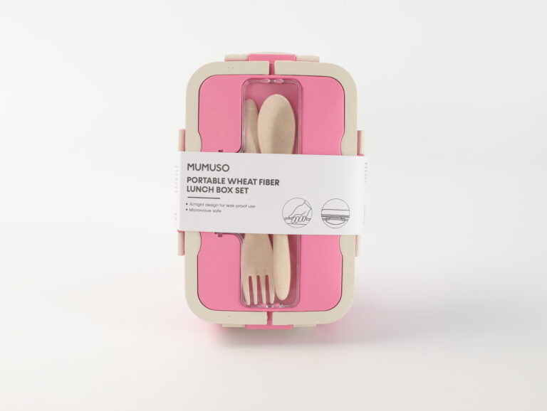 MUMUSO Portable Wheat Fiber Lunch Box Set-Pink product image