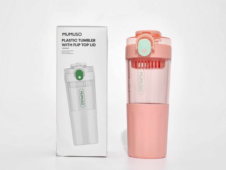 MUMUSO Plastic Tumbler With Flip Top Lid (Pink/450 ml) product image